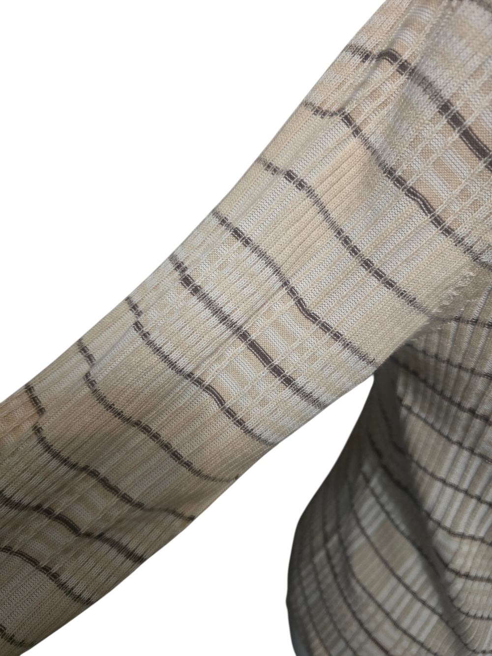 Vince Cream Ribbed Quarter-Sleeve Crewneck Top with Brown Stripes - Picture 5 of 7